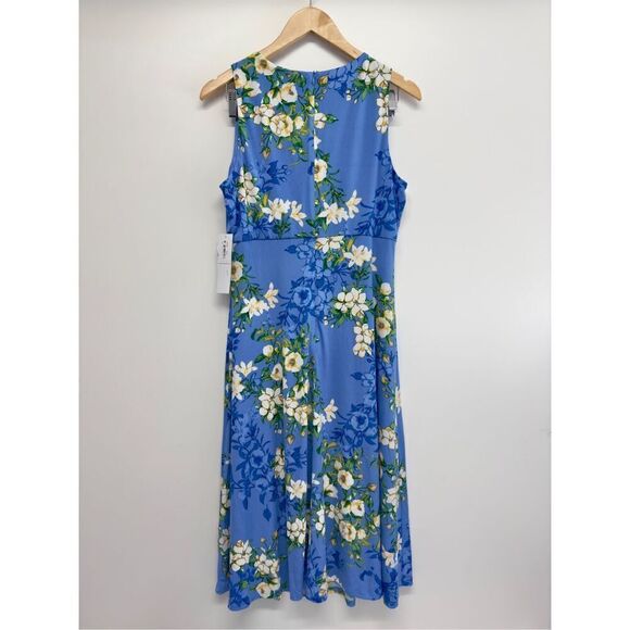 London Times Floral Dress Key Hole Size 12 Blue Knee Length NEW - Picture 6 of 9